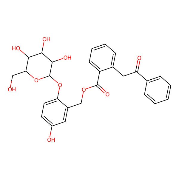 2D Structure of [5-hydroxy-2-[(2R,3S,4R,5R,6S)-3,4,5-trihydroxy-6-(hydroxymethyl)oxan-2-yl]oxyphenyl]methyl 2-phenacylbenzoate