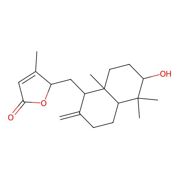 2D Structure of (2R)-2-[[(1S,4aR,6S,8aR)-6-hydroxy-5,5,8a-trimethyl-2-methylidene-3,4,4a,6,7,8-hexahydro-1H-naphthalen-1-yl]methyl]-3-methyl-2H-furan-5-one