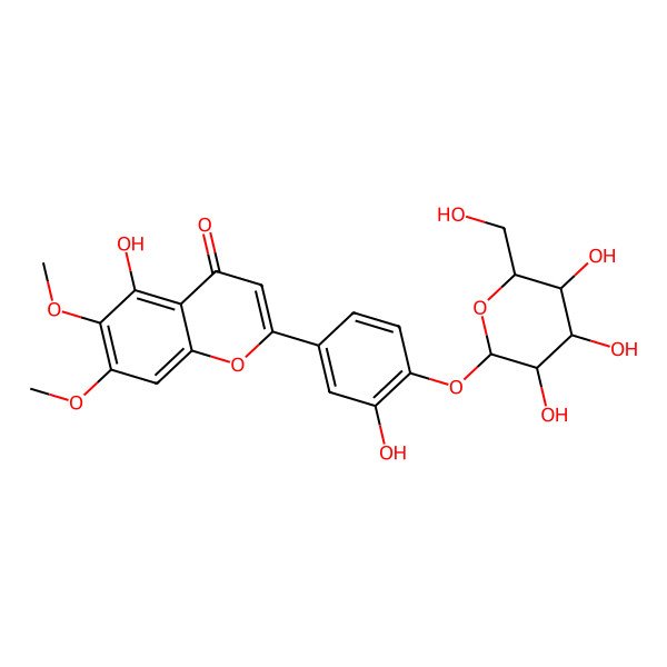 2D Structure of 5-Hydroxy-2-[3-hydroxy-4-[3,4,5-trihydroxy-6-(hydroxymethyl)oxan-2-yl]oxyphenyl]-6,7-dimethoxychromen-4-one