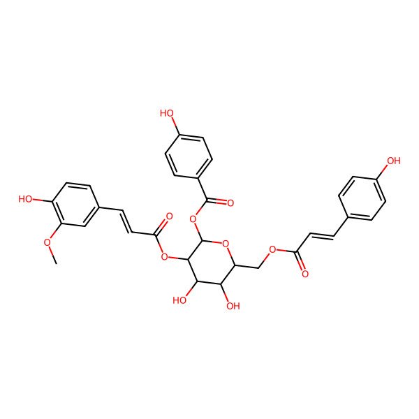 2D Structure of [4,5-Dihydroxy-3-[3-(4-hydroxy-3-methoxyphenyl)prop-2-enoyloxy]-6-[3-(4-hydroxyphenyl)prop-2-enoyloxymethyl]oxan-2-yl] 4-hydroxybenzoate