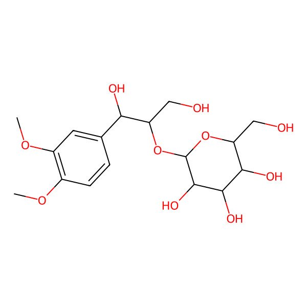 2D Structure of (3R,4S,5S,6R)-2-[1-(3,4-dimethoxyphenyl)-1,3-dihydroxypropan-2-yl]oxy-6-(hydroxymethyl)oxane-3,4,5-triol