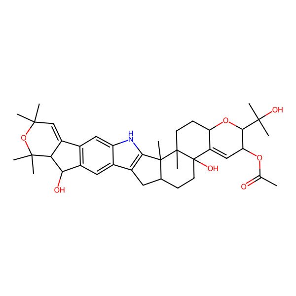 2D Structure of [(2S,3R,6S,8S,9R,12S,15S,21R,22S)-12,21-dihydroxy-8-(2-hydroxypropan-2-yl)-2,3,23,23,25,25-hexamethyl-7,24-dioxa-31-azaoctacyclo[15.14.0.02,15.03,12.06,11.018,30.020,28.022,27]hentriaconta-1(17),10,18,20(28),26,29-hexaen-9-yl] acetate