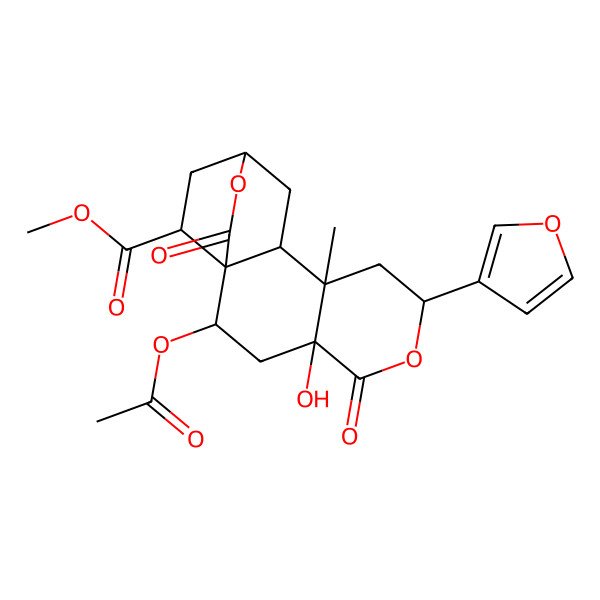 2D Structure of methyl (1S,2S,4S,7S,9S,10S,12R,15S)-2-acetyloxy-7-(furan-3-yl)-4-hydroxy-9-methyl-5,14-dioxo-6,13-dioxatetracyclo[10.2.2.01,10.04,9]hexadecane-15-carboxylate