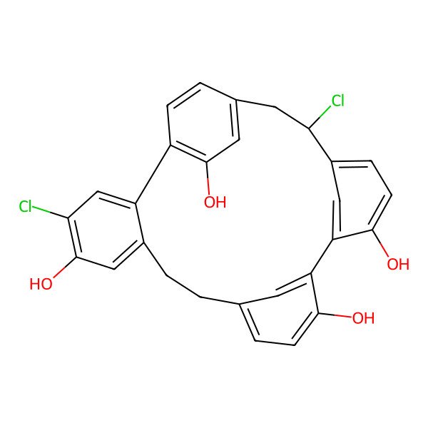 2D Structure of (20R)-4,20-dichloropentacyclo[20.2.2.110,14.115,19.02,7]octacosa-1(24),2,4,6,10(28),11,13,15,17,19(27),22,25-dodecaene-5,13,16,24-tetrol