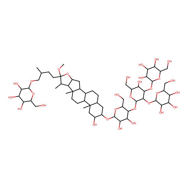 2D Structure of (2R,3R,4S,5S,6R)-2-[(2R)-4-[(1R,2S,4S,6S,7S,8R,9S,12S,13S,15R,16R,18S)-16-[(2R,3R,4R,5R,6R)-3,4-dihydroxy-5-[(2S,3R,4S,5R,6R)-5-hydroxy-6-(hydroxymethyl)-3,4-bis[[(2S,3R,4S,5S,6R)-3,4,5-trihydroxy-6-(hydroxymethyl)oxan-2-yl]oxy]oxan-2-yl]oxy-6-(hydroxymethyl)oxan-2-yl]oxy-15-hydroxy-6-methoxy-7,9,13-trimethyl-5-oxapentacyclo[10.8.0.02,9.04,8.013,18]icosan-6-yl]-2-methylbutoxy]-6-(hydroxymethyl)oxane-3,4,5-triol