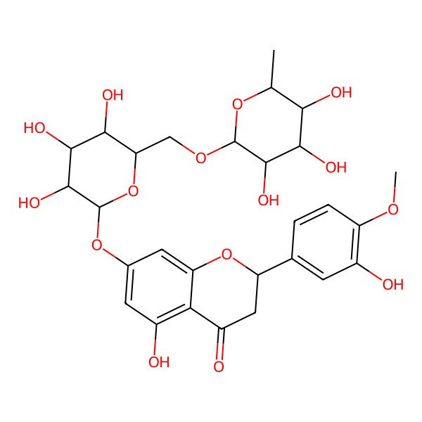 2D Structure of (2S)-5-hydroxy-2-(3-hydroxy-4-methoxyphenyl)-7-[(2S,3R,4S,5S,6R)-3,4,5-trihydroxy-6-[[(2R,3R,4S,5S,6R)-3,4,5-trihydroxy-6-methyloxan-2-yl]oxymethyl]oxan-2-yl]oxy-2,3-dihydrochromen-4-one