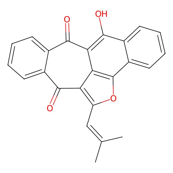 2D Structure of 2-hydroxy-11-(2-methylprop-1-enyl)-10-oxapentacyclo[10.8.1.03,8.09,21.014,19]henicosa-1,3,5,7,9(21),11,14,16,18-nonaene-13,20-dione