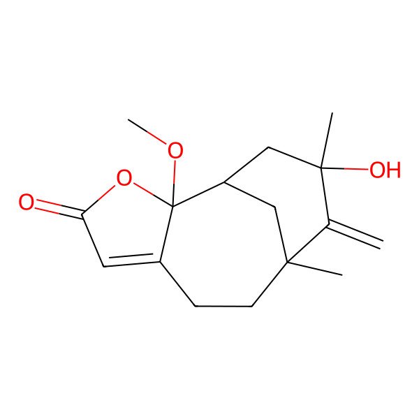 2D Structure of (1R,2R,9R,11R)-11-hydroxy-2-methoxy-9,11-dimethyl-10-methylidene-3-oxatricyclo[7.3.1.02,6]tridec-5-en-4-one