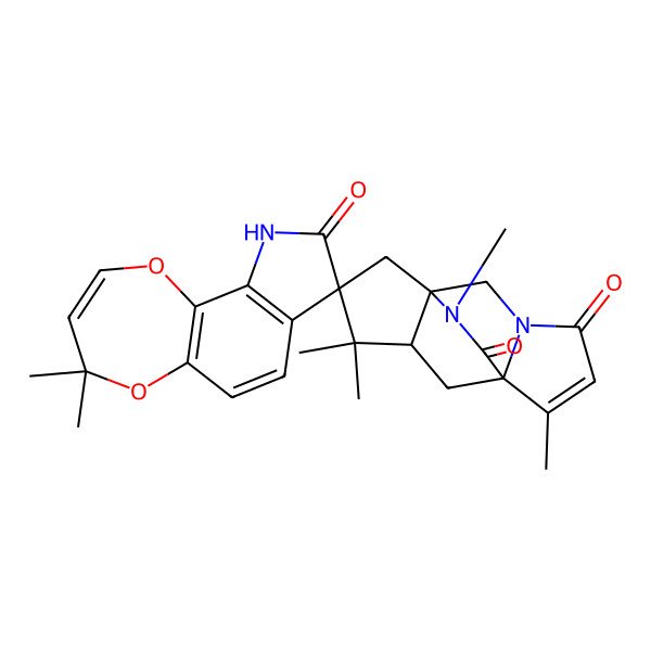 2D Structure of 4,4,6',10',10',13'-hexamethylspiro[10H-[1,4]dioxepino[2,3-g]indole-8,11'-3,13-diazatetracyclo[5.5.2.01,9.03,7]tetradec-5-ene]-4',9,14'-trione