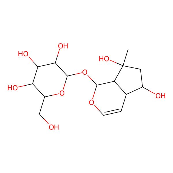 2D Structure of (2S,3R,4S,5S,6R)-2-[[(1S,4aR,5R,7S,7aS)-5,7-dihydroxy-7-methyl-4a,5,6,7a-tetrahydro-1H-cyclopenta[c]pyran-1-yl]oxy]-6-(hydroxymethyl)oxane-3,4,5-triol