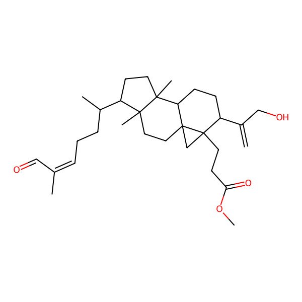2D Structure of methyl 3-[(1R,4S,5S,8R,9R,12S,13S)-12-(3-hydroxyprop-1-en-2-yl)-4,8-dimethyl-5-[(E,2S)-6-methyl-7-oxohept-5-en-2-yl]-13-tetracyclo[7.5.0.01,13.04,8]tetradecanyl]propanoate