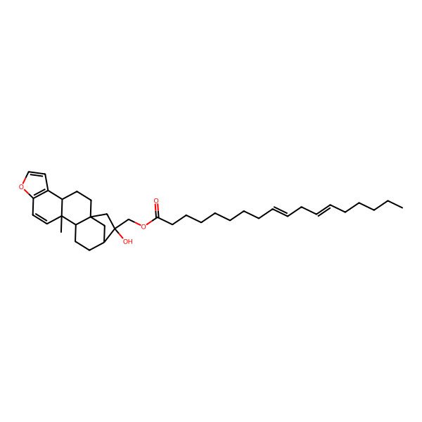 2D Structure of [(1S,4R,12R,16S,17S)-17-hydroxy-12-methyl-8-oxapentacyclo[14.2.1.01,13.04,12.05,9]nonadeca-5(9),6,10-trien-17-yl]methyl (9Z,12Z)-octadeca-9,12-dienoate