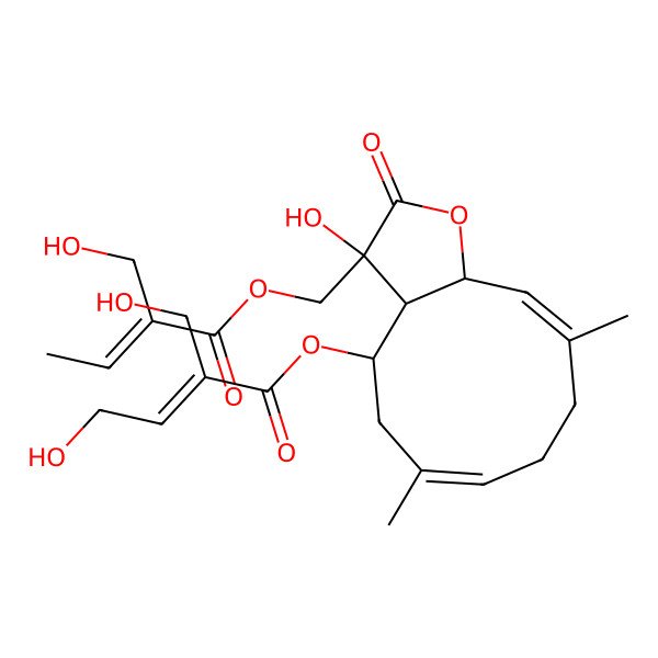 2D Structure of [(3R,3aR,4R,6E,10E,11aR)-3-hydroxy-3-[[(E)-2-(hydroxymethyl)but-2-enoyl]oxymethyl]-6,10-dimethyl-2-oxo-3a,4,5,8,9,11a-hexahydrocyclodeca[b]furan-4-yl] (E)-4-hydroxy-2-(hydroxymethyl)but-2-enoate