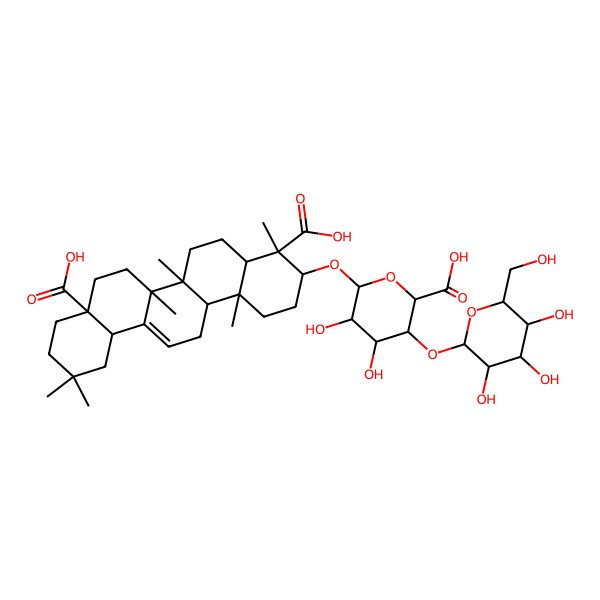 2D Structure of (3S,4S,4aR,6aR,6bS,8aS,12aS,14aR,14bR)-3-[(2R,3R,4R,5S,6S)-6-carboxy-3,4-dihydroxy-5-[(2S,3R,4S,5S,6R)-3,4,5-trihydroxy-6-(hydroxymethyl)oxan-2-yl]oxyoxan-2-yl]oxy-4,6a,6b,11,11,14b-hexamethyl-1,2,3,4a,5,6,7,8,9,10,12,12a,14,14a-tetradecahydropicene-4,8a-dicarboxylic acid
