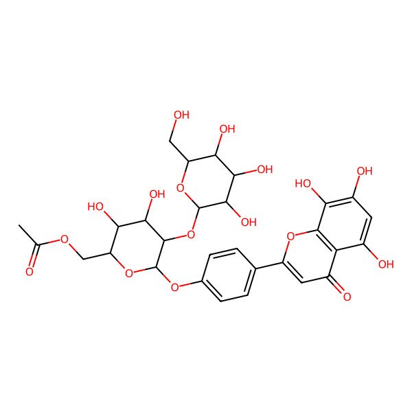 2D Structure of [3,4-Dihydroxy-5-[3,4,5-trihydroxy-6-(hydroxymethyl)oxan-2-yl]oxy-6-[4-(5,7,8-trihydroxy-4-oxochromen-2-yl)phenoxy]oxan-2-yl]methyl acetate