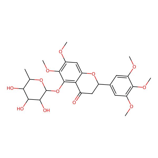 2D Structure of (2S)-6,7-dimethoxy-5-[(2S,3S,4R,5R,6S)-3,4,5-trihydroxy-6-methyloxan-2-yl]oxy-2-(3,4,5-trimethoxyphenyl)-2,3-dihydrochromen-4-one