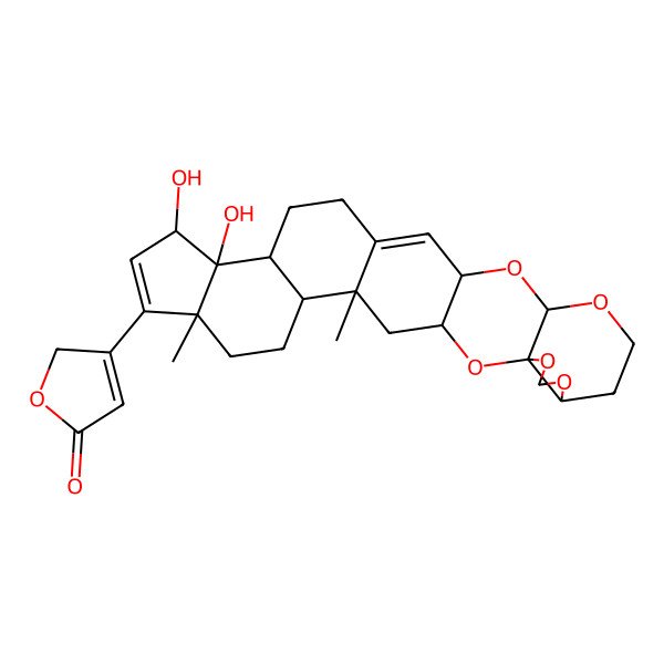 2D Structure of 3-(10,11-dihydroxy-3,7-dimethyl-18,20,24,26,28-pentaoxaheptacyclo[15.11.0.03,15.04,12.07,11.019,27.023,27]octacosa-8,15-dien-8-yl)-2H-furan-5-one