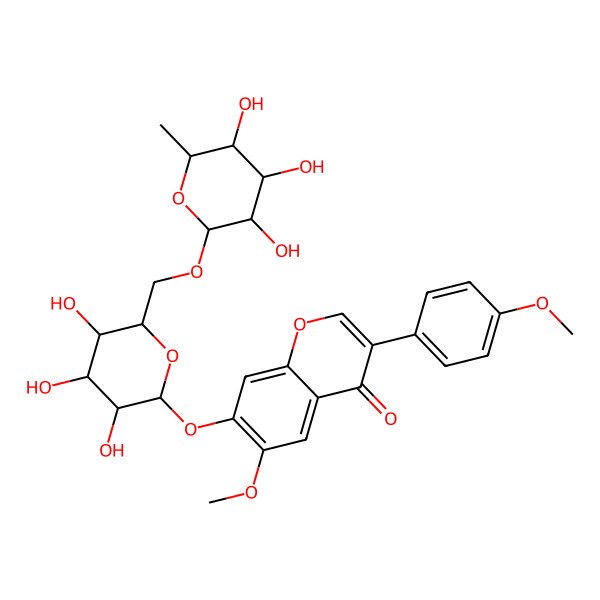 2D Structure of 6-Methoxy-3-(4-methoxyphenyl)-7-[3,4,5-trihydroxy-6-[(3,4,5-trihydroxy-6-methyloxan-2-yl)oxymethyl]oxan-2-yl]oxychromen-4-one
