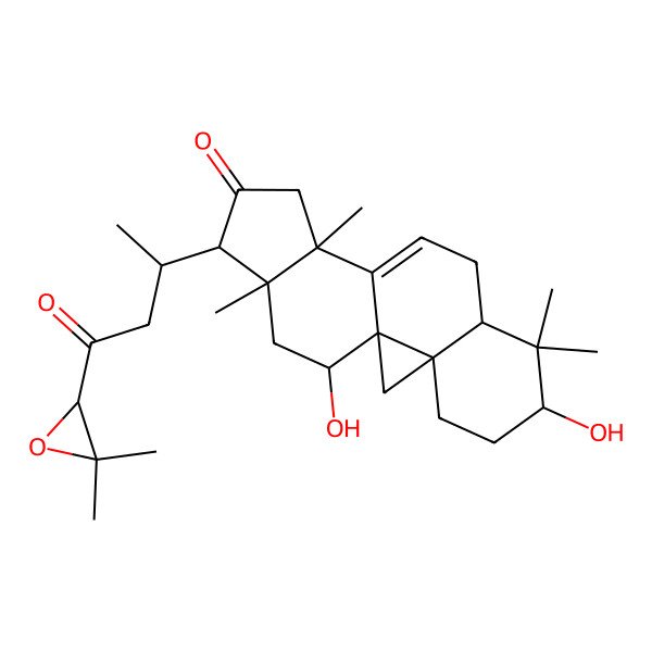 2D Structure of 15-[4-(3,3-Dimethyloxiran-2-yl)-4-oxobutan-2-yl]-6,18-dihydroxy-7,7,12,16-tetramethylpentacyclo[9.7.0.01,3.03,8.012,16]octadec-10-en-14-one