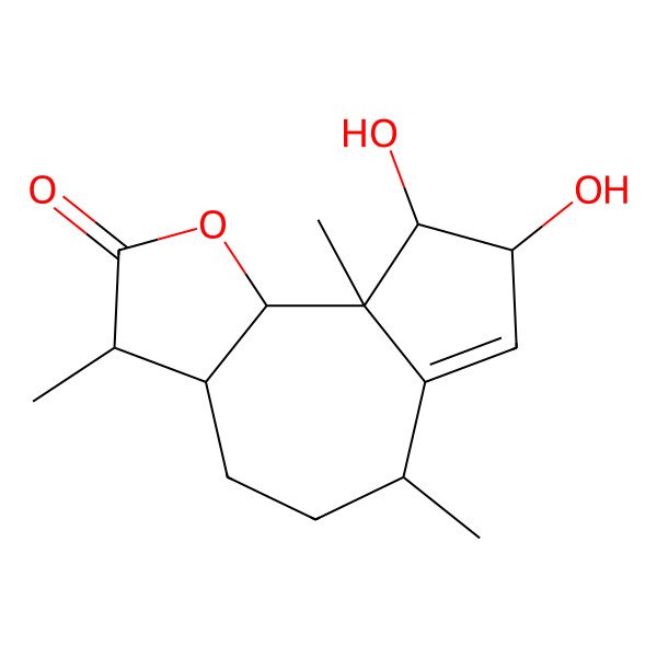 2D Structure of (3S,3aS,6S,8S,9R,9aS,9bR)-8,9-dihydroxy-3,6,9a-trimethyl-3,3a,4,5,6,8,9,9b-octahydroazuleno[4,5-b]furan-2-one