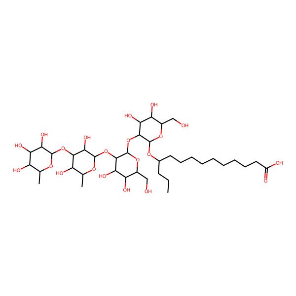 2D Structure of 11-[3-[3-[3,5-Dihydroxy-6-methyl-4-(3,4,5-trihydroxy-6-methyloxan-2-yl)oxyoxan-2-yl]oxy-4,5-dihydroxy-6-(hydroxymethyl)oxan-2-yl]oxy-4,5-dihydroxy-6-(hydroxymethyl)oxan-2-yl]oxytetradecanoic acid