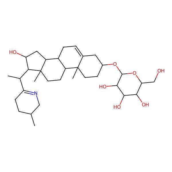 2D Structure of 2-[[16-hydroxy-10,13-dimethyl-17-[1-(3-methyl-2,3,4,5-tetrahydropyridin-6-yl)ethyl]-2,3,4,7,8,9,11,12,14,15,16,17-dodecahydro-1H-cyclopenta[a]phenanthren-3-yl]oxy]-6-(hydroxymethyl)oxane-3,4,5-triol