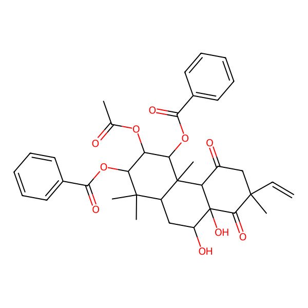 2D Structure of (3-Acetyloxy-4-benzoyloxy-7-ethenyl-8a,9-dihydroxy-1,1,4a,7-tetramethyl-5,8-dioxo-2,3,4,4b,6,9,10,10a-octahydrophenanthren-2-yl) benzoate 2D Structure of (3-Acetyloxy-4-benzoyloxy-7-ethenyl-8a,9-dihydroxy-1,1,4a,7-tetramethyl-5,8-dioxo-2,3,4,4b,6,9,10,10a-octahydrophenanthren-2-yl) benzoate