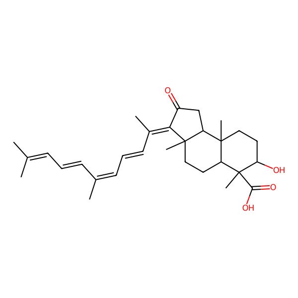 2D Structure of 3-(6,10-Dimethylundeca-3,5,7,9-tetraen-2-ylidene)-7-hydroxy-3a,6,9a-trimethyl-2-oxo-1,4,5,5a,7,8,9,9b-octahydrocyclopenta[a]naphthalene-6-carboxylic acid
