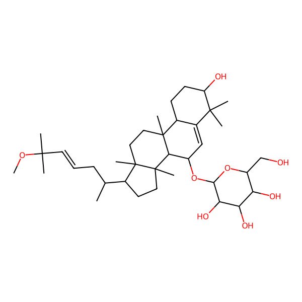 2D Structure of 2-[[3-hydroxy-17-(6-methoxy-6-methylhept-4-en-2-yl)-4,4,9,13,14-pentamethyl-2,3,7,8,10,11,12,15,16,17-decahydro-1H-cyclopenta[a]phenanthren-7-yl]oxy]-6-(hydroxymethyl)oxane-3,4,5-triol