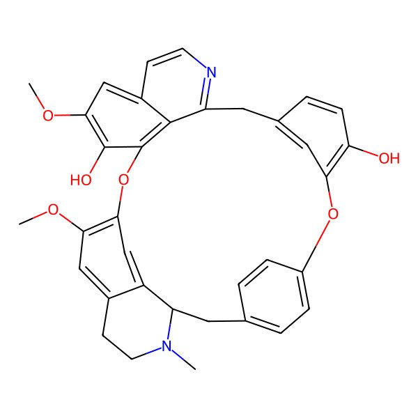 2D Structure of (1S)-20,25-dimethoxy-30-methyl-7,23-dioxa-15,30-diazaheptacyclo[22.6.2.23,6.18,12.114,18.027,31.022,33]hexatriaconta-3(36),4,6(35),8,10,12(34),14,16,18,20,22(33),24,26,31-tetradecaene-9,21-diol