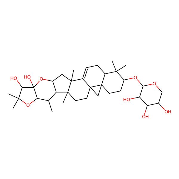 2D Structure of 2-[[(1R,5R,7S,10R,12R,15R,16R,17S,18R,21R,22R,24S)-21,22-dihydroxy-1,6,6,15,17,20,20-heptamethyl-19,23-dioxaheptacyclo[13.10.0.02,12.05,10.010,12.016,24.018,22]pentacos-2-en-7-yl]oxy]oxane-3,4,5-triol