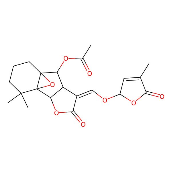 2D Structure of [(1S,2R,5E,6R,7R,8R)-12,12-dimethyl-5-[[(2R)-4-methyl-5-oxo-2H-furan-2-yl]oxymethylidene]-4-oxo-3,13-dioxatetracyclo[6.4.1.01,8.02,6]tridecan-7-yl] acetate