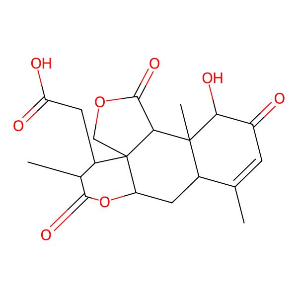2D Structure of 2-[(1S,5R,6S,7S,11R,13R,16R,17S)-7-hydroxy-6,10,16-trimethyl-4,8,15-trioxo-3,14-dioxatetracyclo[11.4.0.01,5.06,11]heptadec-9-en-17-yl]acetic acid