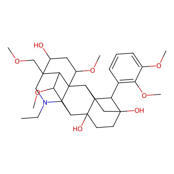 2D Structure of 4-(2,3-Dimethoxyphenyl)-11-ethyl-16,18-dimethoxy-13-(methoxymethyl)-11-azahexacyclo[7.7.2.12,5.01,10.03,8.013,17]nonadecane-5,8,14-triol