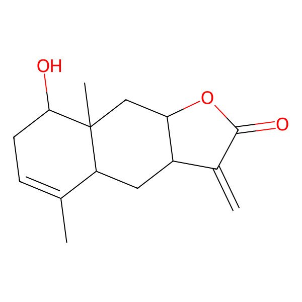 2D Structure of (3aS,4aS,8S,8aS,9aS)-8-hydroxy-5,8a-dimethyl-3-methylidene-4,4a,7,8,9,9a-hexahydro-3aH-benzo[f][1]benzofuran-2-one