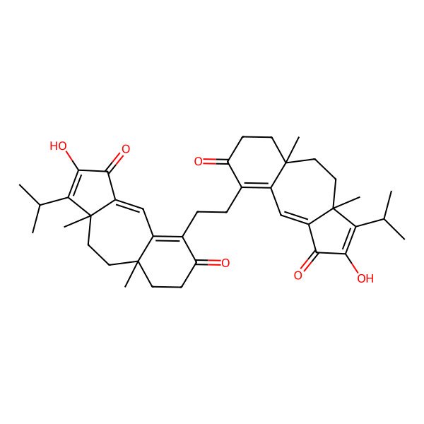 2D Structure of 2-Hydroxy-9-[2-(2-hydroxy-3a,5a-dimethyl-1,8-dioxo-3-propan-2-yl-4,5,6,7-tetrahydrobenzo[f]azulen-9-yl)ethyl]-3a,5a-dimethyl-3-propan-2-yl-4,5,6,7-tetrahydrobenzo[g]azulene-1,8-dione