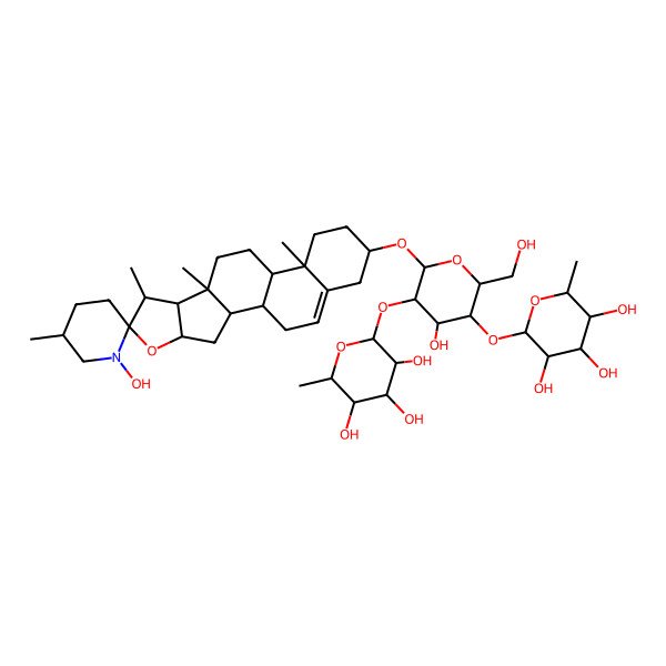 2D Structure of 2-[4-Hydroxy-2-(hydroxymethyl)-6-(1'-hydroxy-5',7,9,13-tetramethylspiro[5-oxapentacyclo[10.8.0.02,9.04,8.013,18]icos-18-ene-6,2'-piperidine]-16-yl)oxy-5-(3,4,5-trihydroxy-6-methyloxan-2-yl)oxyoxan-3-yl]oxy-6-methyloxane-3,4,5-triol