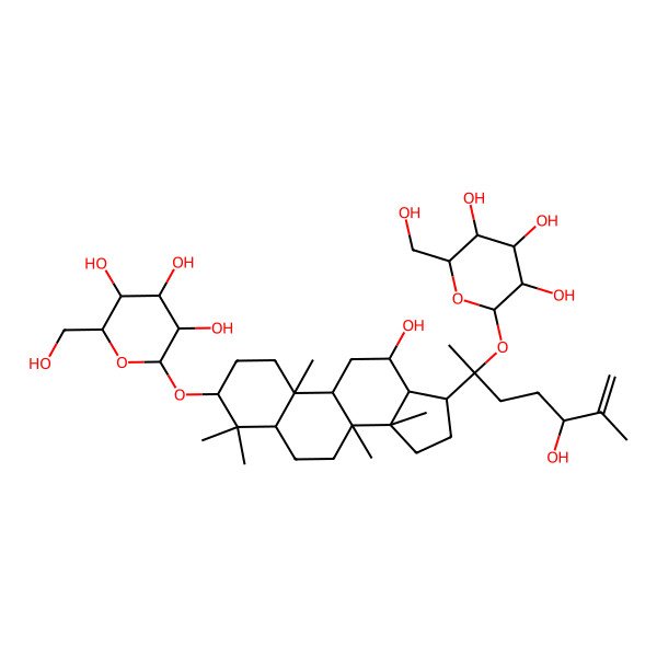 2D Structure of (2R,3R,4S,5S,6R)-2-[[(3S,5R,8R,9R,10R,12R,13R,14R,17S)-12-hydroxy-17-[(2R,5R)-5-hydroxy-6-methyl-2-[(2S,3R,4S,5S,6R)-3,4,5-trihydroxy-6-(hydroxymethyl)oxan-2-yl]oxyhept-6-en-2-yl]-4,4,8,10,14-pentamethyl-2,3,5,6,7,9,11,12,13,15,16,17-dodecahydro-1H-cyclopenta[a]phenanthren-3-yl]oxy]-6-(hydroxymethyl)oxane-3,4,5-triol