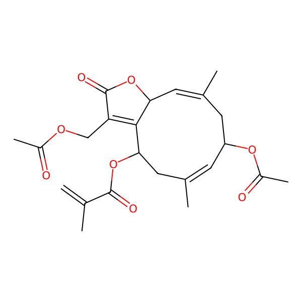 2D Structure of [(4S,6E,8R,10E,11aR)-8-acetyloxy-3-(acetyloxymethyl)-6,10-dimethyl-2-oxo-5,8,9,11a-tetrahydro-4H-cyclodeca[b]furan-4-yl] 2-methylprop-2-enoate