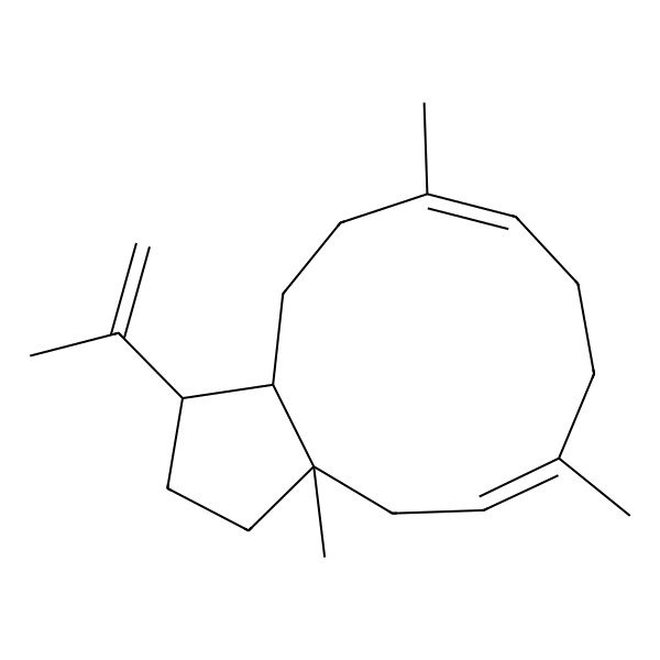 2D Structure of (1S,3aR,9E,12aS)-3a,6,10-trimethyl-1-prop-1-en-2-yl-2,3,4,7,8,11,12,12a-octahydro-1H-cyclopenta[11]annulene