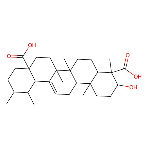 2D Structure of (3R,4S,4aS,6aR,6bS,8aS,11R,12S,12aS,14aR,14bR)-3-hydroxy-4,6a,6b,11,12,14b-hexamethyl-2,3,4a,5,6,7,8,9,10,11,12,12a,14,14a-tetradecahydro-1H-picene-4,8a-dicarboxylic acid