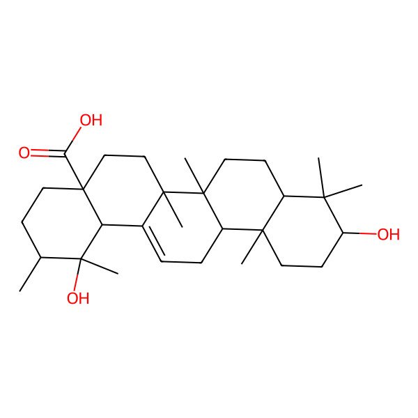 2D Structure of (1R,2S,4aS,6aR,6aS,6bS,8aS,10S,12aS,14bR)-1,10-dihydroxy-1,2,6a,6b,9,9,12a-heptamethyl-2,3,4,5,6,6a,7,8,8a,10,11,12,13,14b-tetradecahydropicene-4a-carboxylic acid