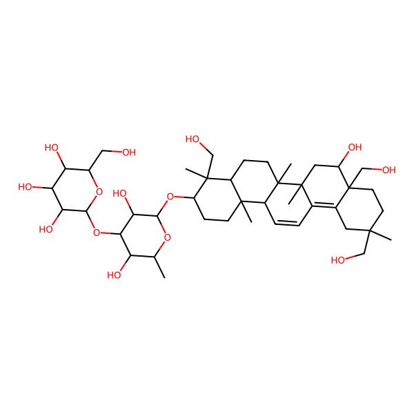 2D Structure of 2-[3,5-Dihydroxy-2-[[8-hydroxy-4,8a,11-tris(hydroxymethyl)-4,6a,6b,11,14b-pentamethyl-1,2,3,4a,5,6,7,8,9,10,12,14a-dodecahydropicen-3-yl]oxy]-6-methyloxan-4-yl]oxy-6-(hydroxymethyl)oxane-3,4,5-triol