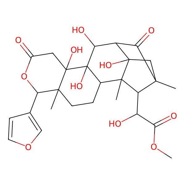 2D Structure of Methyl 2-[6-(furan-3-yl)-10,11,12,17-tetrahydroxy-1,5,15-trimethyl-8,14-dioxo-7-oxapentacyclo[13.2.1.02,11.05,10.013,17]octadecan-18-yl]-2-hydroxyacetate