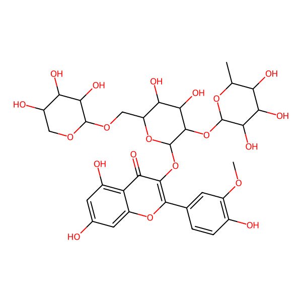 2D Structure of 3-[4,5-Dihydroxy-3-(3,4,5-trihydroxy-6-methyloxan-2-yl)oxy-6-[(3,4,5-trihydroxyoxan-2-yl)oxymethyl]oxan-2-yl]oxy-5,7-dihydroxy-2-(4-hydroxy-3-methoxyphenyl)chromen-4-one