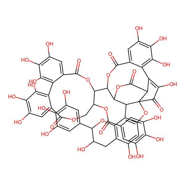 2D Structure of [(10R,11S)-10-[(1S,8S,9R,13S,14S,15R,27R)-5,8,20,21,22,25-hexahydroxy-17,26,28-trioxo-9-(3,4,5-trihydroxyphenyl)-2,10,16,29-tetraoxaheptacyclo[12.12.3.01,13.03,12.06,11.018,23.024,27]nonacosa-3(12),4,6(11),18,20,22,24-heptaen-15-yl]-3,4,5,17,18,19-hexahydroxy-8,14-dioxo-9,13-dioxatricyclo[13.4.0.02,7]nonadeca-1(19),2,4,6,15,17-hexaen-11-yl] 3,4,5-trihydroxybenzoate