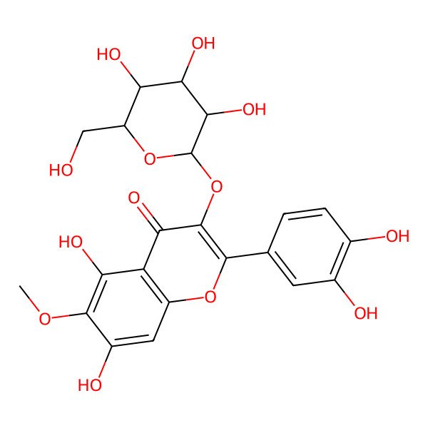 2D Structure of 2-(3,4-dihydroxyphenyl)-5,7-dihydroxy-6-methoxy-3-[(2R,3R,4S,5R,6R)-3,4,5-trihydroxy-6-(hydroxymethyl)oxan-2-yl]oxychromen-4-one