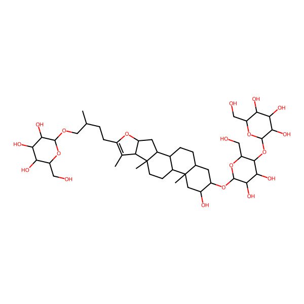 2D Structure of (2R,3R,4S,5S,6R)-2-[(2S)-4-[(1R,2S,4S,8S,9S,12S,13S,15R,16R,18S)-16-[(2R,3R,4R,5R,6R)-3,4-dihydroxy-6-(hydroxymethyl)-5-[(2S,3R,4S,5S,6R)-3,4,5-trihydroxy-6-(hydroxymethyl)oxan-2-yl]oxyoxan-2-yl]oxy-15-hydroxy-7,9,13-trimethyl-5-oxapentacyclo[10.8.0.02,9.04,8.013,18]icos-6-en-6-yl]-2-methylbutoxy]-6-(hydroxymethyl)oxane-3,4,5-triol