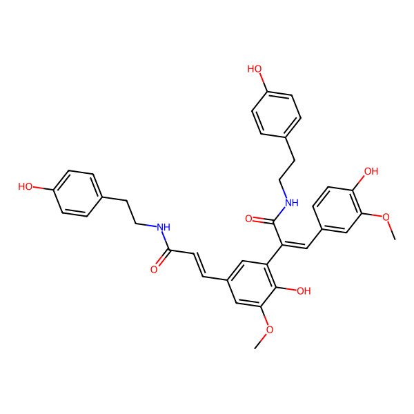 2D Structure of 2-[2-hydroxy-5-[3-[2-(4-hydroxyphenyl)ethylamino]-3-oxoprop-1-enyl]-3-methoxyphenyl]-3-(4-hydroxy-3-methoxyphenyl)-N-[2-(4-hydroxyphenyl)ethyl]prop-2-enamide