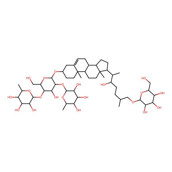 2D Structure of 2-[4-hydroxy-2-(hydroxymethyl)-6-[[17-[3-hydroxy-6-methyl-7-[3,4,5-trihydroxy-6-(hydroxymethyl)oxan-2-yl]oxyheptan-2-yl]-10,13-dimethyl-2,3,4,7,8,9,11,12,14,15,16,17-dodecahydro-1H-cyclopenta[a]phenanthren-3-yl]oxy]-5-(3,4,5-trihydroxy-6-methyloxan-2-yl)oxyoxan-3-yl]oxy-6-methyloxane-3,4,5-triol